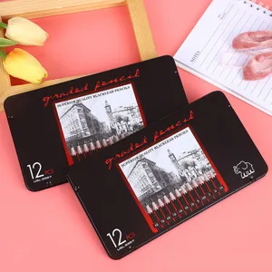 12-piece professional sketching pencil set 2H-8B in black tin box
