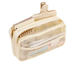 Großes transparentes Federmäppchen im japanischen Stil in Beige für Schreibwaren