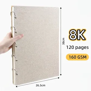 Cuaderno de dibujo 8K profesional con cubierta de lino, 120 páginas de papel de 160 GSM