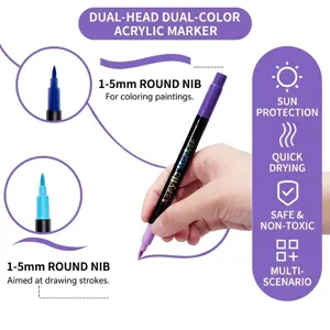 Dual-tip acrylic marker pen with 1-5mm round tips for drawing and coloring