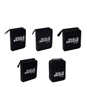 Professional dual brush pen set in black storage bags with multiple size options