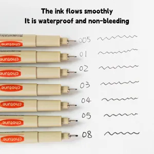 Professional black waterproof fineliner pens set with various tip sizes for sketching