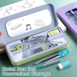 Geometrie-Set für Schüler mit Zirkel und Lineal in einem Metall-Etui für die Schule