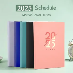 Agenda Diaria 2025 A5 Páginas Interiores en Español Libro de Horarios Color Morandi Diario de Piel Sintética Para Oficina Escuela Estudiantes Cuaderno