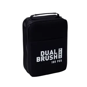 168 PCS dual brush pen set with black portable carrying case and handle