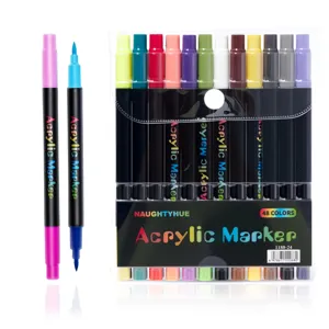 Professional 48-color dual-tip acrylic markers set with soft brush tips for drawing