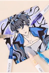 Vue détaillée de marqueurs acryliques professionnels avec pointes pinceaux et art anime