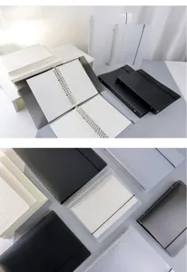 Detailansicht von Ringbüchern in verschiedenen Größen mit PP-Cover und Metallringen.