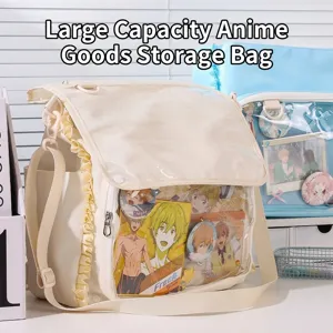 Large capacity Ita crossbody bag with transparent display window and yellow ruffles