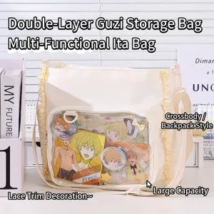 Large capacity white lace ITA bag with clear window for anime merchandise storage