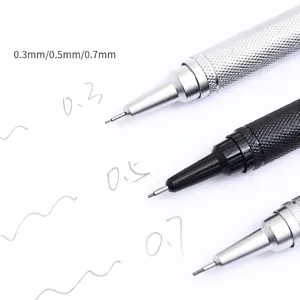 Professional metal mechanical pencil set for sketching in 0.3mm, 0.5mm and 0.7mm.