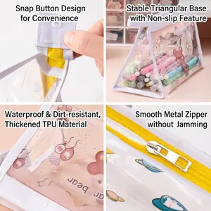 Transparente TPU-Federtasche mit süßem Bärenmuster und stabilem dreieckigem Boden