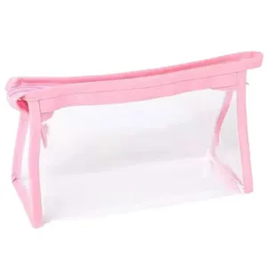 Große transparente Kosmetiktasche und Federmäppchen aus PVC mit niedlichem rosa Rand