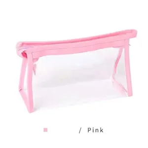 Große transparente Federtasche mit stylischem rosa Reißverschluss und Rand für Schüler