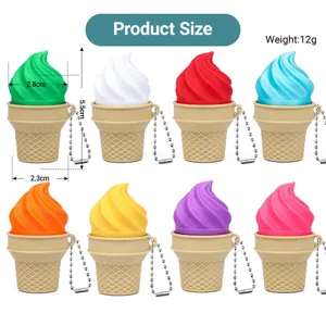 Llaveros de helado impresos en 3D en 8 colores con medidas y peso.