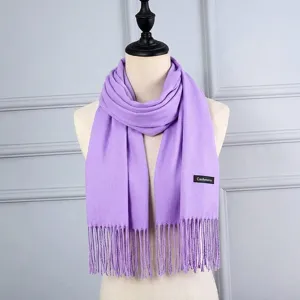 Elegant lavender purple imitation cashmere scarf with fringe tassels for winter warmth