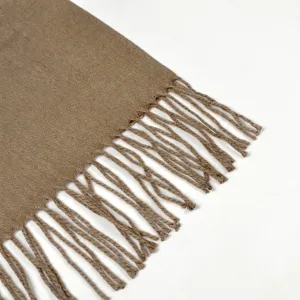 Classic camel brown solid color imitation cashmere scarf with decorative tassels detail