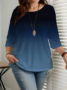 Elegante t-shirt da donna con scollo a giro e sfumatura blu navy e azzurro alla moda
