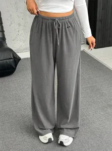 High waist women's gray wide-leg drawstring sweatpants in a relaxed straight fit