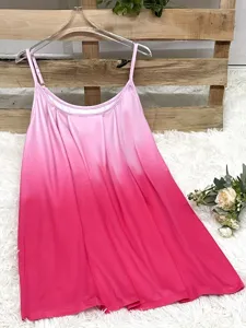 Elegant women's summer pleated camisole featuring thin straps and vibrant pink gradient effect