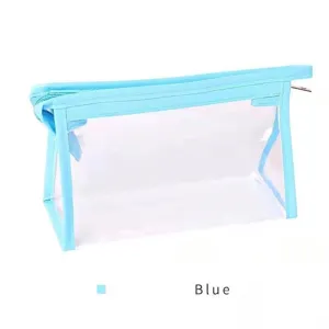 Minimalistisches transparentes blaues Federmäppchen und Kosmetiktasche mit Reißverschluss