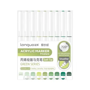 Lot de 9 marqueurs acryliques série verte avec pointe pinceau souple pour le dessin