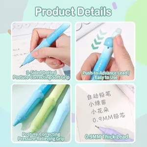 Cute 0.9mm mechanical pencil with ergonomic soft grip for student posture correction