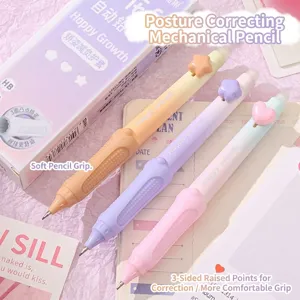 Pastel posture-correcting mechanical pencils with soft grip and cute charms for school students