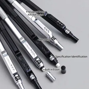 Professional Languo full metal mechanical pencils with hexagonal barrels, 0.3/0.5/0.7mm.