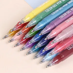 Set of vibrant multi-colored glitter gel pens featuring 1.0mm bullet tips for art