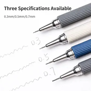 Professional metal mechanical pencils in three lead sizes: 0.3mm, 0.5mm, and 0.7mm