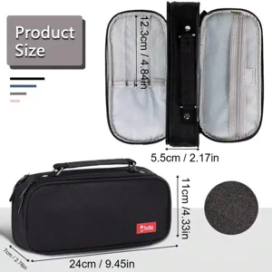 Estuche coreano de gran capacidad con dimensiones y vista interior detallada