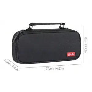 Estuche negro de gran capacidad con asa de transporte y dimensiones 27x12x7.5cm