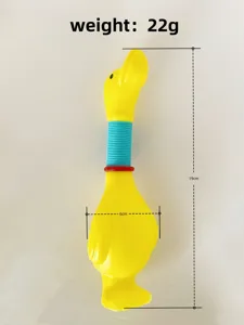 Dettaglio misura del giocattolo anatra Pop Tubes con altezza 19cm e peso 22g