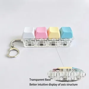 Detailansicht des Tastatur-Schlüsselanhängers mit transparentem Boden und bunten Tasten