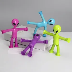 Juguetes de descompresión de alienígenas con tubos telescópicos y ventosas de colores