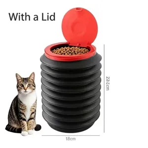 Bac de rangement polyvalent pliable pour nourriture d'animaux avec couvercle sécurisé