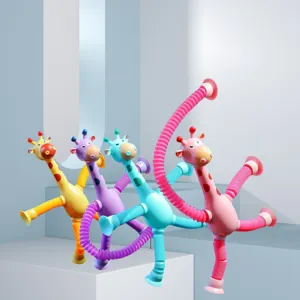 4er-Pack bunte LED Giraffe Pop-Tube-Spielzeuge mit Saugnäpfen zum Stressabbau
