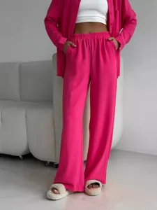 Completo rosa vivace con cardigan a maniche lunghe e pantaloni a gamba larga a vita alta