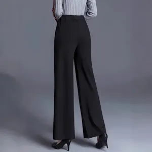 Elegante schwarze Hose mit hoher Taille und weitem Bein für Damen, Rückansicht