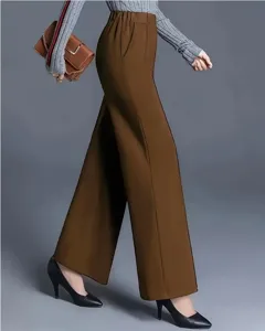 Detailansicht der braunen Damen-Hose mit hoher Taille und weitem Bein für den Herbst