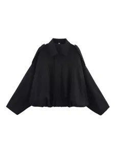 Damen Bomberjacke aus schwarzem Wildlederimitat mit Revers und Oversize-Schnitt