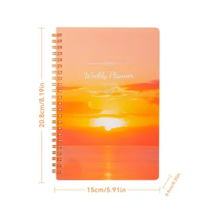 Wochenplaner Notizbuch mit Sonnenuntergang-Cover und Spiralbindung
