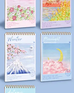 Artistic A4 spiral sketchbook with thick covers and 3D textured oil painting designs