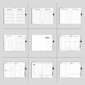 Detaillierte Layout-Ansicht der englischen Business-Planer- und Tagesordnungsseiten 2025-2026