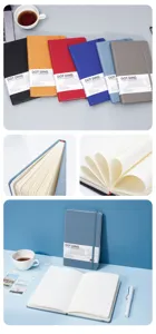 Detailed close-up view of A5 dotted grid notebooks with 100GSM paper and premium covers