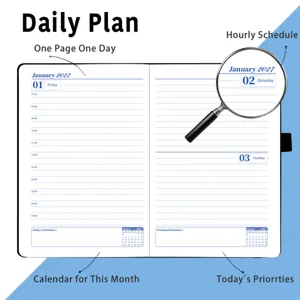 Mise en page détaillée de l'agenda quotidien A5 2027 avec horaires et priorités