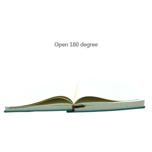 Close-up of thickened blank sketchbook showing its 180-degree flat-lay design