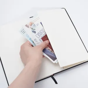 Premium A5 cloth hardcover bullet journal notebook with an expandable inner back pocket