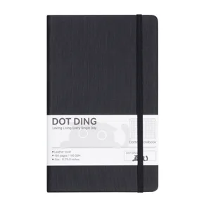 Professional A5 black leather dot grid notebook with elastic band and 160 premium pages
